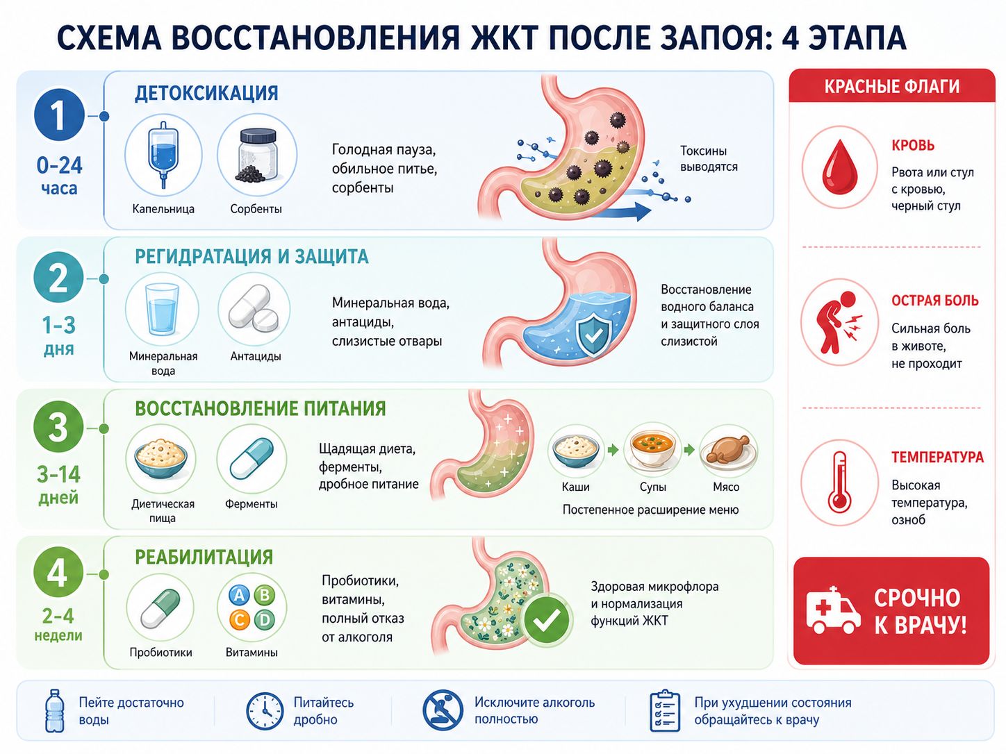 Схема восстановления ЖКТ после запоя инфографика