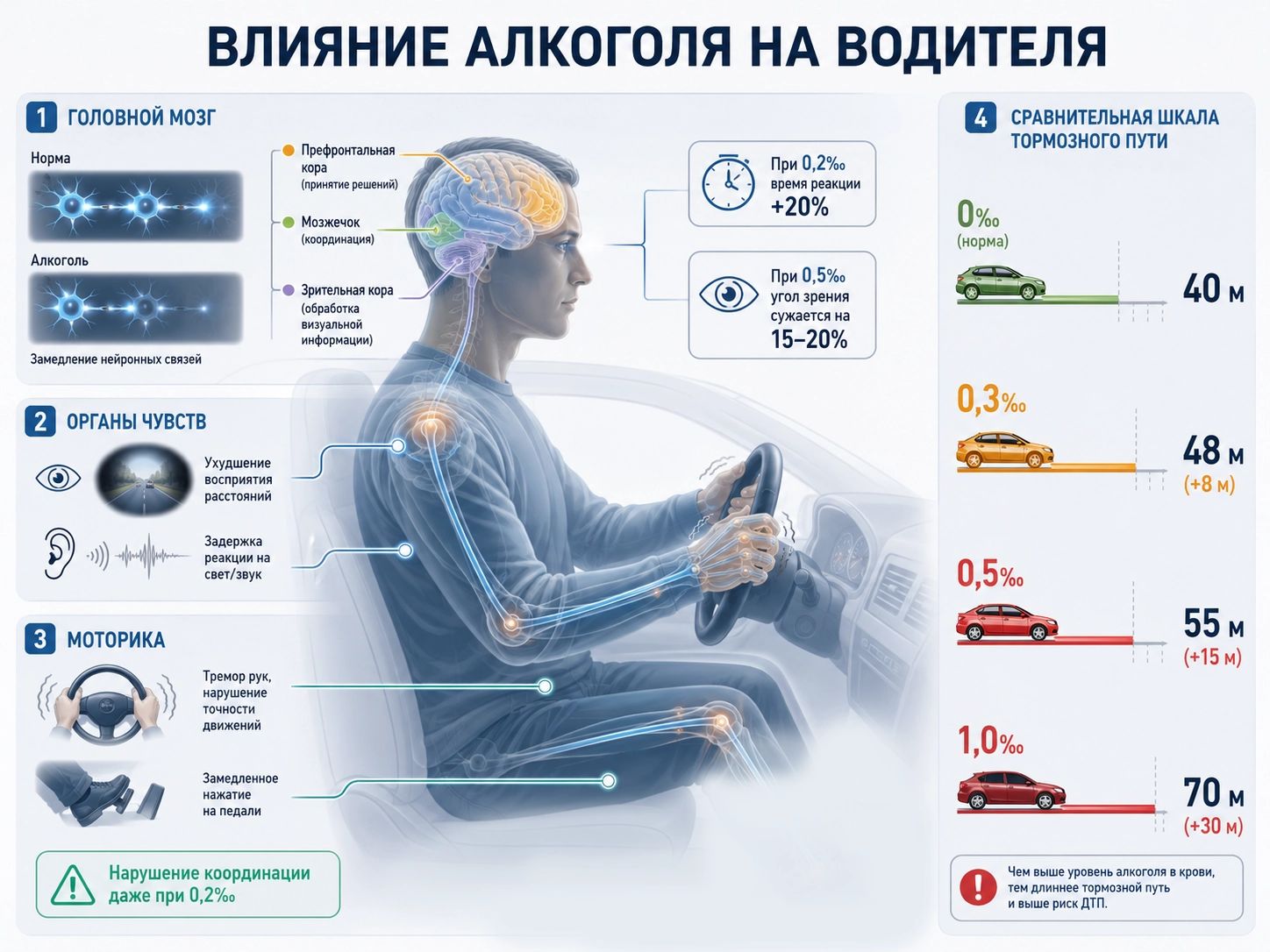 Инфографика о влиянии алкоголя на водителя